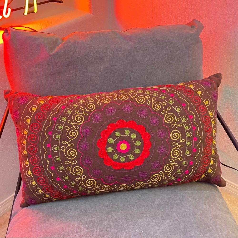 BoHo Embroidered Throw Pillow - Picture 2 of 5